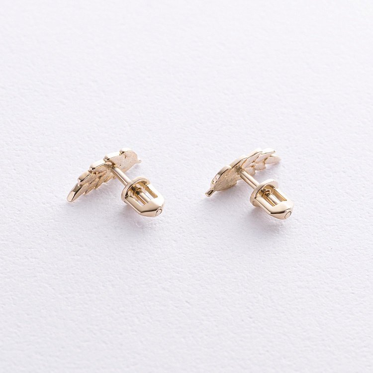 Сережки - пусети "Колоски пшениці" у жовтому золоті с08751 від ювелірного магазину Онікс - 2