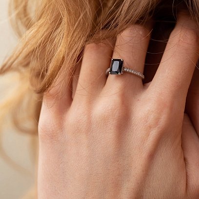 Серебряное кольцо с синт. сапфиром и фианитами 1826/1р-NSPH №4