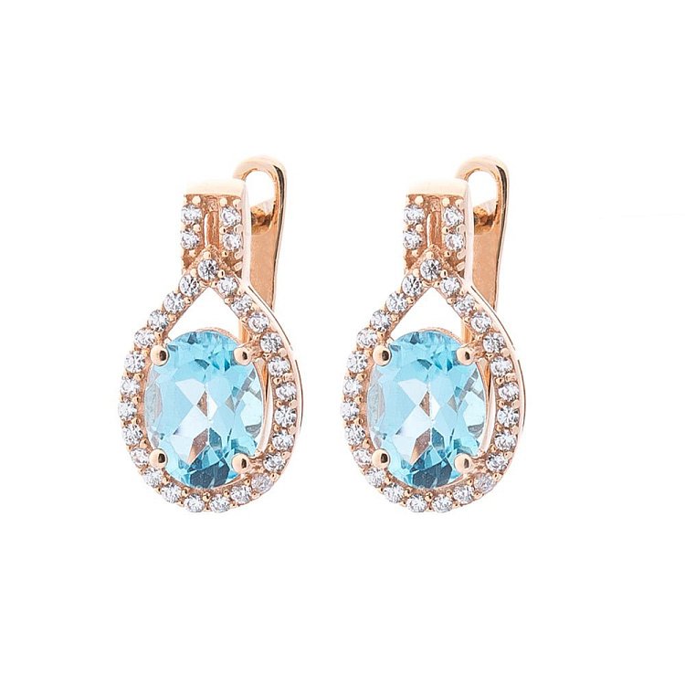 Золотое кольцо с голубым топазом и фианитами к04656 от ювелирного магазина Оникс - 3