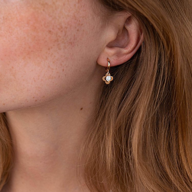 Золоті сережки "Конюшина" з фіанітами с06539 від ювелірного магазину Онікс - 5