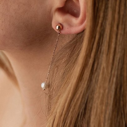 Сережки - пусети "Перлина на ланцюжку" у червоному золоті с08291 №4