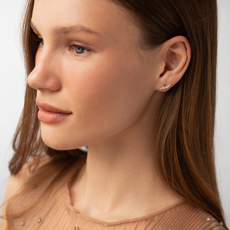 Серьги - пусеты "Carla" с фианитами (красное золото) с09107 от ювелирного магазина Оникс - 1