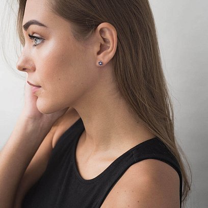 Золотые серьги-гвоздики "Цветок" с бриллиантами и сапфирами сб0096lg №4