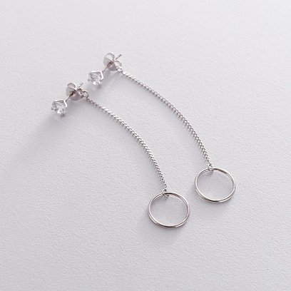 Серебряные серьги - пусеты с фианитами 122537 №3