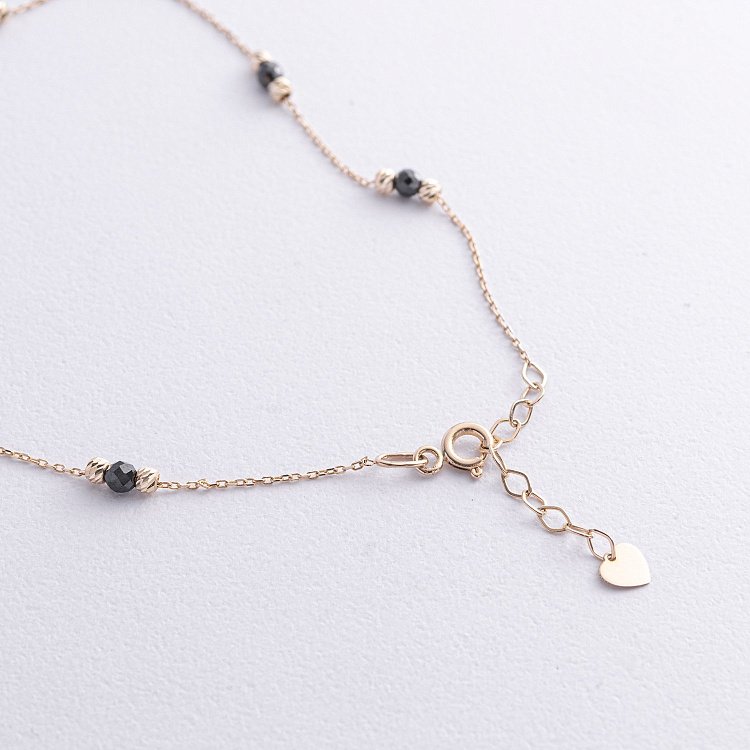 Золотой браслет "Сердечки" (фианиты) на ногу б04902 от ювелирного магазина Оникс - 4