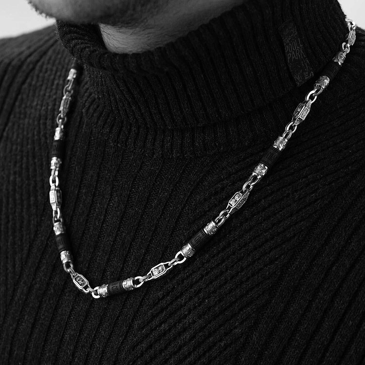 Чоловічий срібний ланцюжок "Спаси і збережи" з ебеновим деревом 629 від ювелірного магазину Онікс - 1