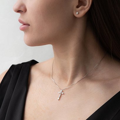 Золотий хрестик з діамантами пб0217nl №2