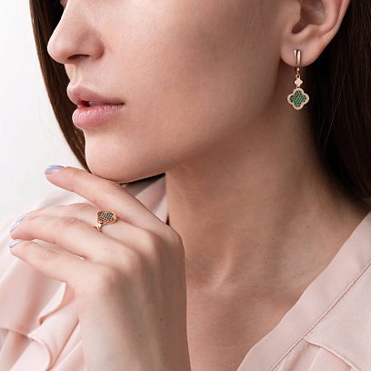 Сережки "Конюшина" в червоному золоті (фіаніти) с07633 №3