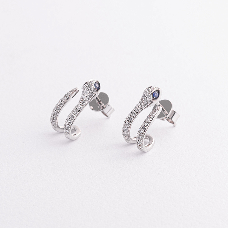 Золоті сережки - пусети "Змії" (діаманти, сапфіри)сб0632ca від ювелірного магазину Онікс