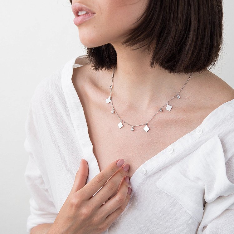 Серебряное колье (фианит) 18713 от ювелирного магазина Оникс - 3