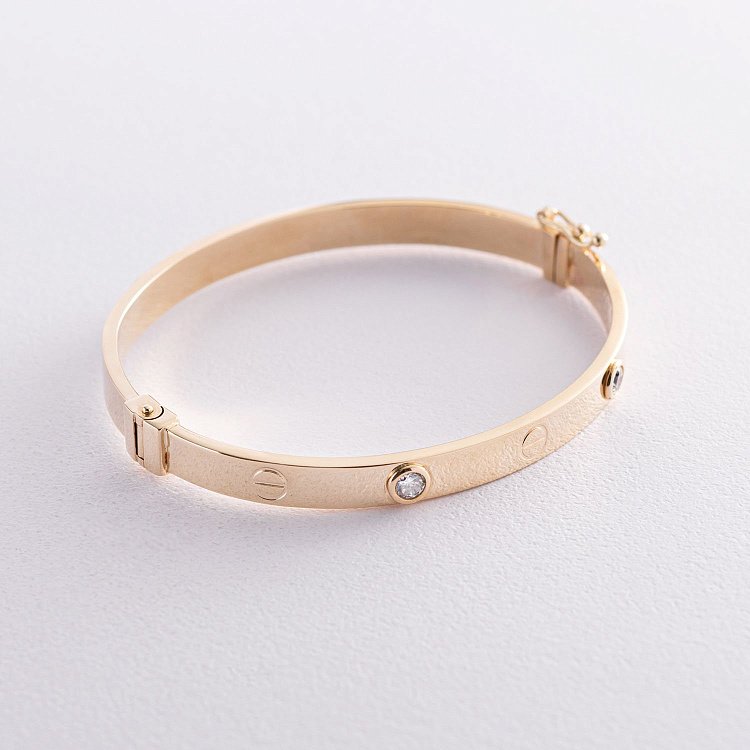 Жесткий браслет "Love" из желтого золота (фианит) б04740 от ювелирного магазина Оникс