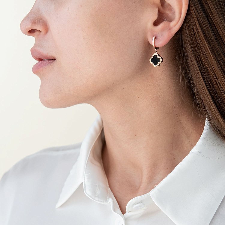 Серьги "Клевер" в красном золоте (оникс) с07553 от ювелирного магазина Оникс - 1