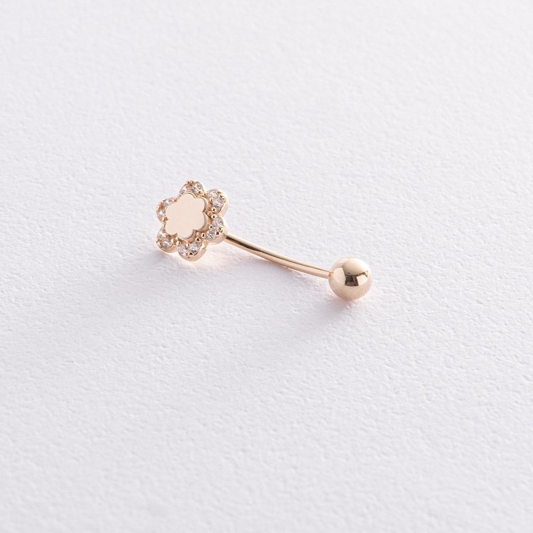 Пірсинг у пупок "Квітка" у жовтому золоті (фіаніт) пир00260 від ювелірного магазину Онікс