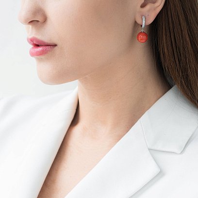Золоті сережки "Кульки" з коралом і діамантами сб0026ca №2