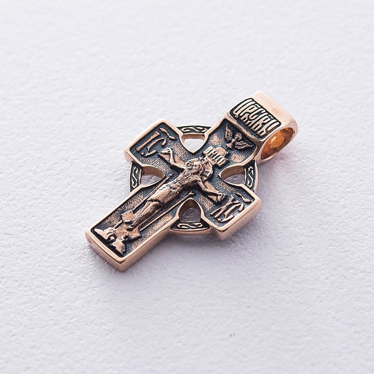 Золотой крест "Распятие Христово. Молитва "Да воскреснет Бог" п02576 от ювелирного магазина Оникс