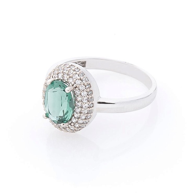 Золота каблучка (празиолит, фіаніти) к04661 від ювелірного магазину Онікс - 2