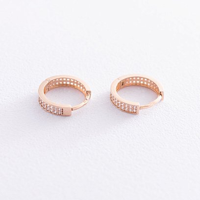 Золоті сережки - кільця з фіанітами с06554 №3