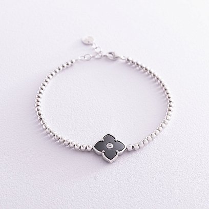 Серебряный браслет "Клевер" (фианит, керамика) 141491
