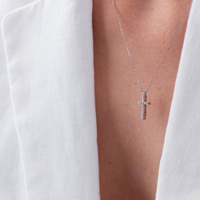 Золотое колье с крестиком (черные и белые фианиты) кол00816 №10