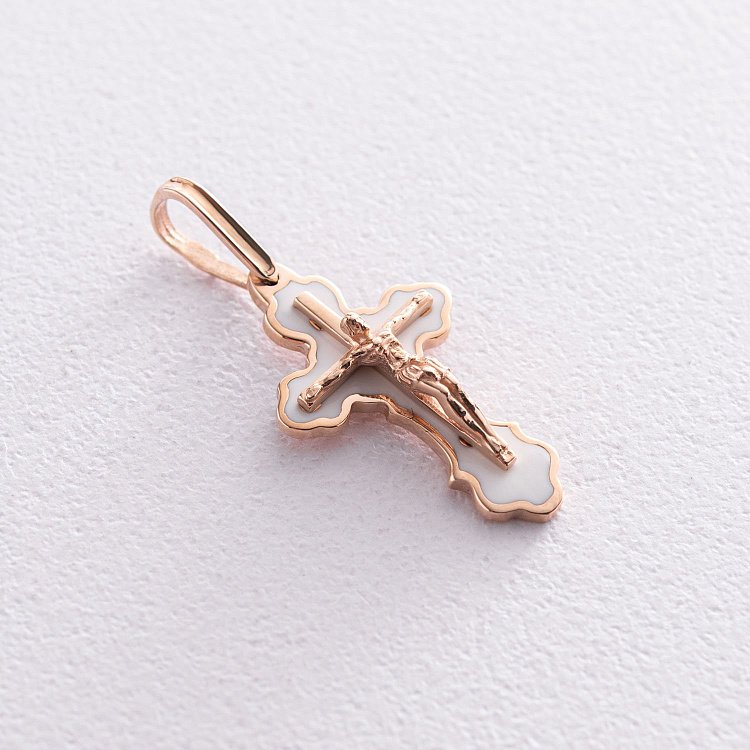 Православний хрест "Розп'яття. Спаси і Збережи" (емаль) 250047Е від ювелірного магазину Онікс