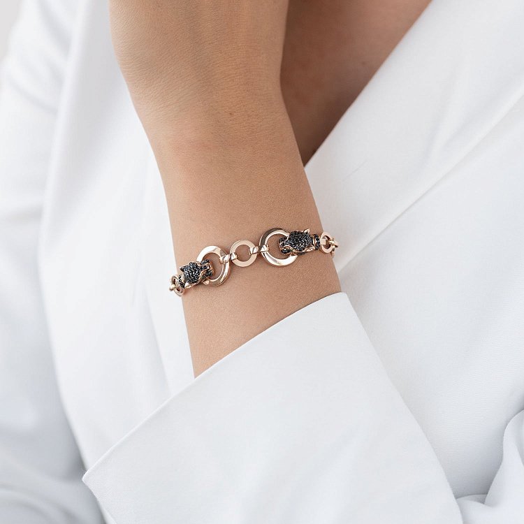 Золотой браслет "Пантера" (черные фианиты) б04586 от ювелирного магазина Оникс - 3