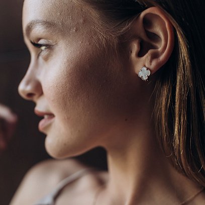 Серьги из желтого золота "Клевер" с перламутром с05061 №6