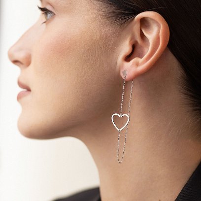 Золоті сережки - пусети на ланцюжку "Сердечка" с05954 №4