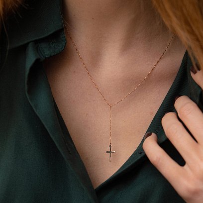 Золоте кольє - краватка з хрестиком 860463 №6