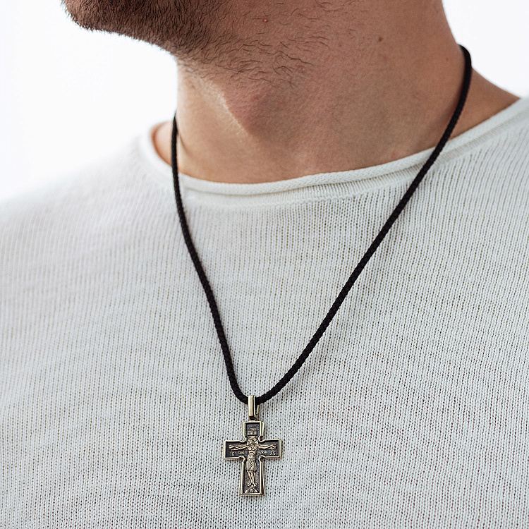 Православний хрест "Розп'яття. Божа Матір "Втілення". П'ять святителів" (чорніння) п03762 від ювелірного магазину Онікс - 1