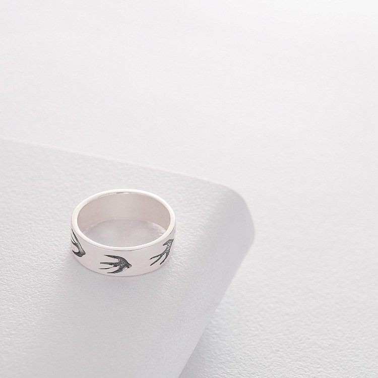 Уникальное серебряное кольцо "Ласточки" ручной работы 111997 от ювелирного магазина Оникс