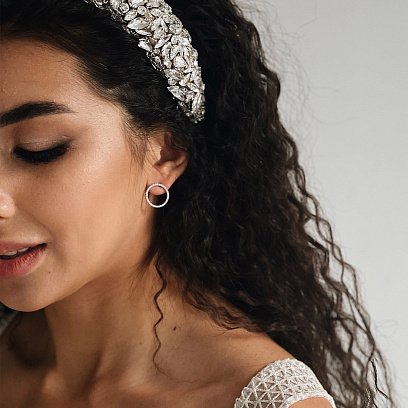 Серебряные серьги - пусеты "Круговорот" с фианитами 122898 №4