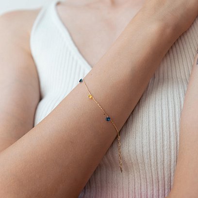 Золотой браслет "Украинка" (синие и желтые фианиты) б05116 №2