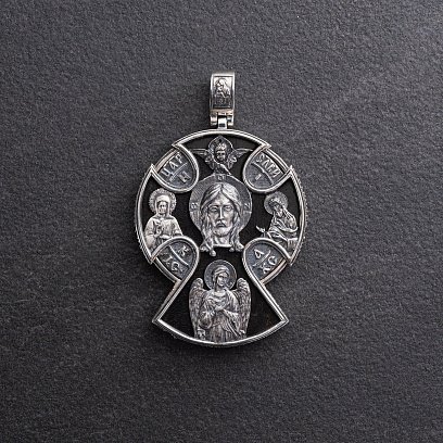 Чоловічий православний хрест "Спас Нерукотворний. Спаси і Збережи" з ебенового дерева та срібла 1272 №5