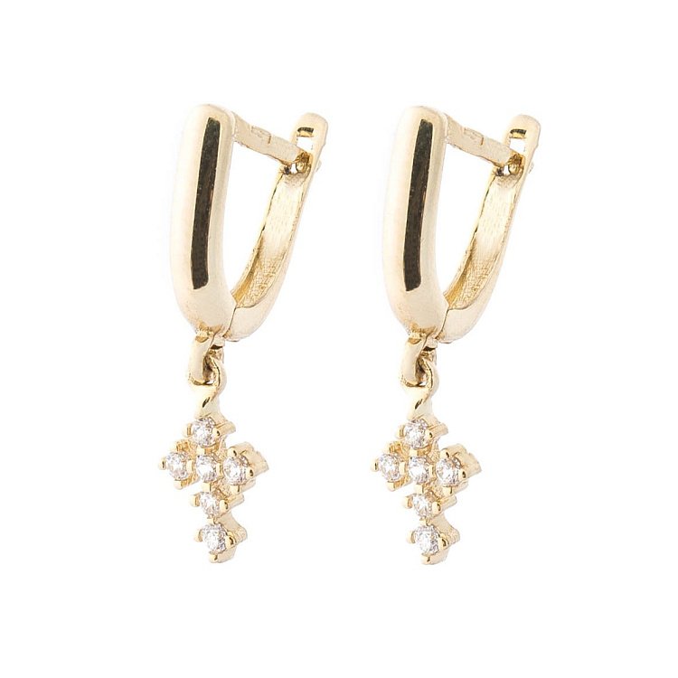 Золотые серьги с крестиками (фианиты) с05624 от ювелирного магазина Оникс - 1