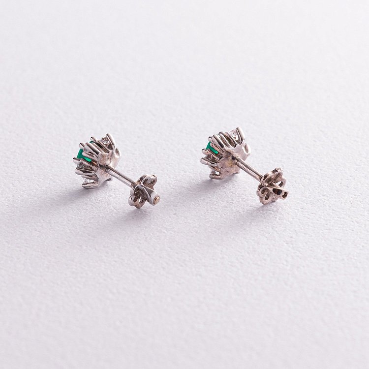 Золоті сережки - пусети з оніксом і фіанітами (8 мм) с01926 від ювелірного магазину Онікс - 2