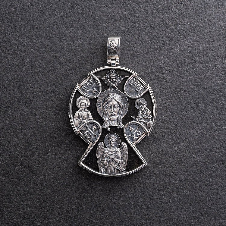 Чоловічий православний хрест "Спас Нерукотворний. Спаси і Збережи" з ебенового дерева та срібла 1272 від ювелірного магазину Онікс - 4