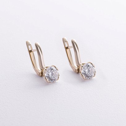 Золотые серьги с сердечками (фианиты) с08638