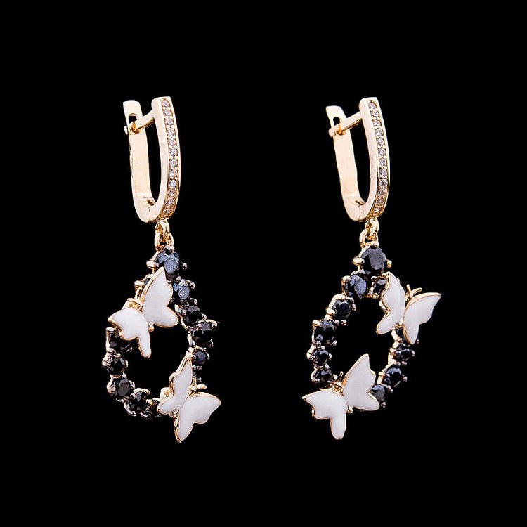 Золоті сережки "Метелики" з емаллю і фіанітами с03442 від ювелірного магазину Онікс - 3