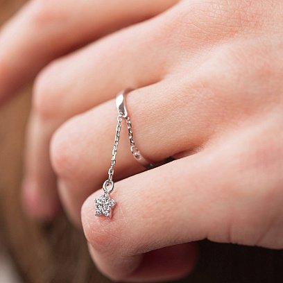 Золота каблучка з підвіскою "Зірочка" (фіаніти) к06999 №6