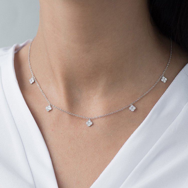 Золоте кольє "Конюшина" з діамантами колб0041lg від ювелірного магазину Онікс