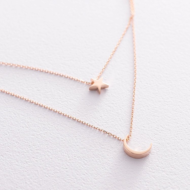 Двойное колье "Звезда и луна" в красном золоте кол01871 от ювелирного магазина Оникс