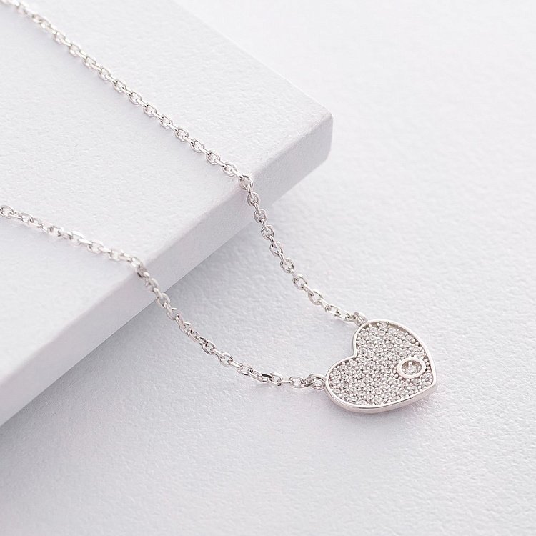 Серебряное колье с сердечком (фианит) 18759 от ювелирного магазина Оникс
