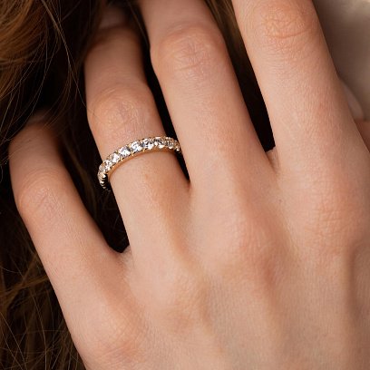 Кольцо с дорожкой камней в желтом золоте (фианиты) к07389 №6