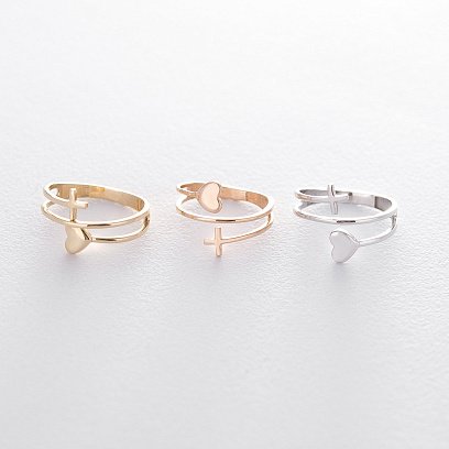 Золотий перстень з сердечком і хрестиком к05453 №3