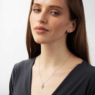 Золотий хрестик з діамантами пб0119са №2