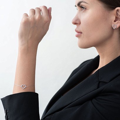 Серьги-пусеты "Влюбленные сердца" в белом золоте с06897 №9