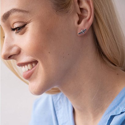 Срібні сережки - пусети "Оса" 123216 №4