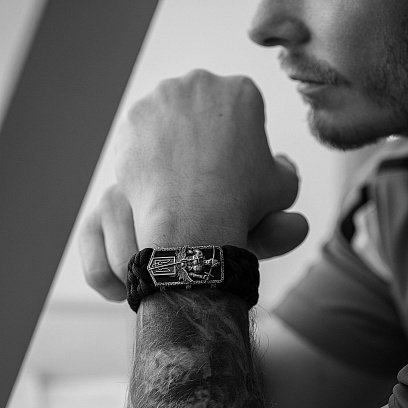 Серебряный браслет "Украинский козак" (эбеновое дерево) 1247 №2