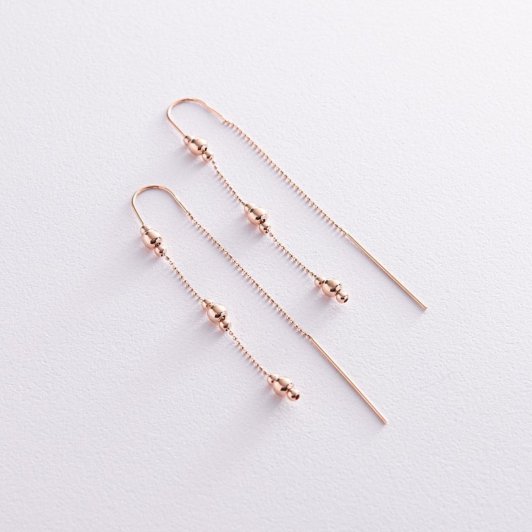 Золоті висячі сережки з кульками (протяжки) с08179 від ювелірного магазину Онікс - 1