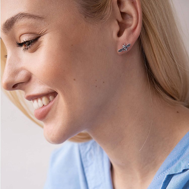 Срібні сережки - пусети "Оса" 123216 від ювелірного магазину Онікс - 3